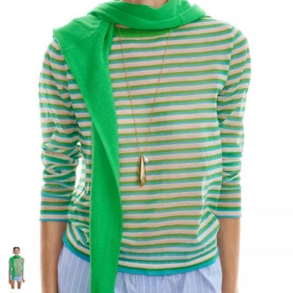 Zara Striped Sheer Mesh Long Sleeve Top Green,Blue and cream ⭐️